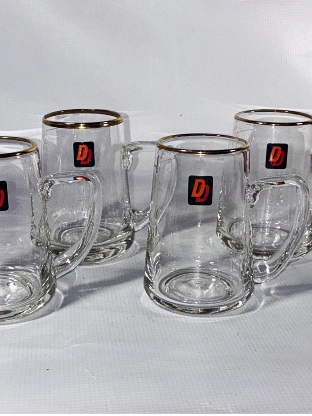Vintage Double Diamond Half Pint Beer Mug Glass Tankard Set of 4 Gold Rim UK